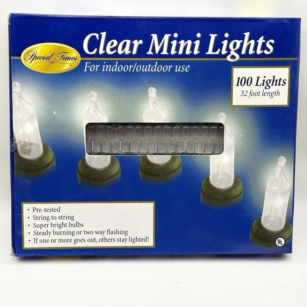 VTG Special Times Clear Mini Lights 100 Ct Indoor Outdoor String 32ft NOS Holida